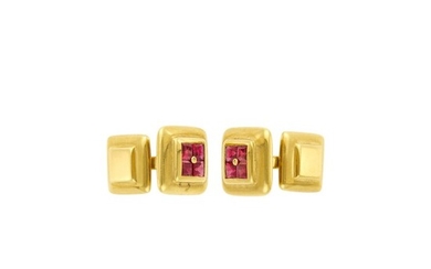 Tiffany & Co. Pair of Gold and Ruby Cufflinks