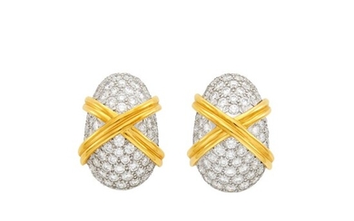 Tiffany & Co., Schlumberger Pair of Platinum, Gold and Diamond Earclips