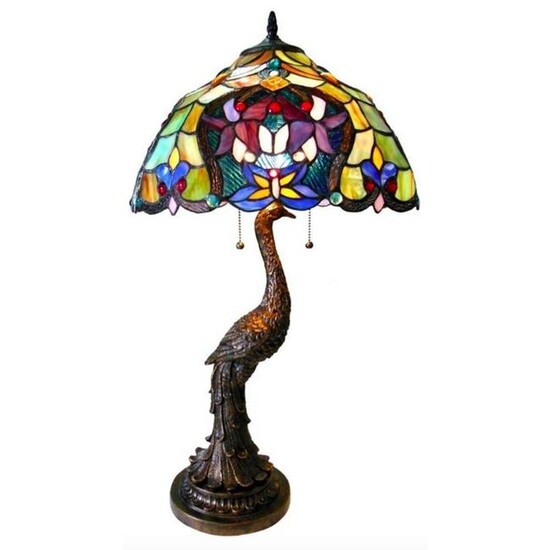Tiffany-style Peacock Stained Glass Lamp