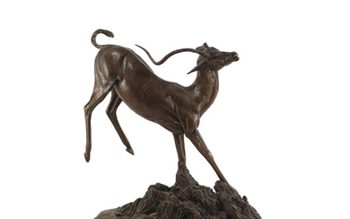 Tim Nicklin. Modèle en bronze d'un impala buckingcourant sur une base naturaliste, signé et daté...