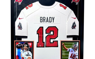 Tom Brady Autographed Tampa Bay Buccaneers Framed White Jersey Fanatics Signed