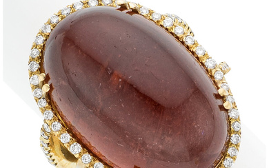 Tourmaline, Diamond, Gold Ring Stones: Tourmaline cabochon; full-cut diamonds...