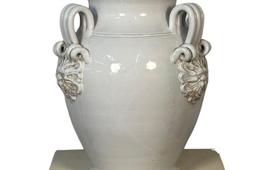 Tri-Handle Large White Ceramic Jug / Vase / Pottery