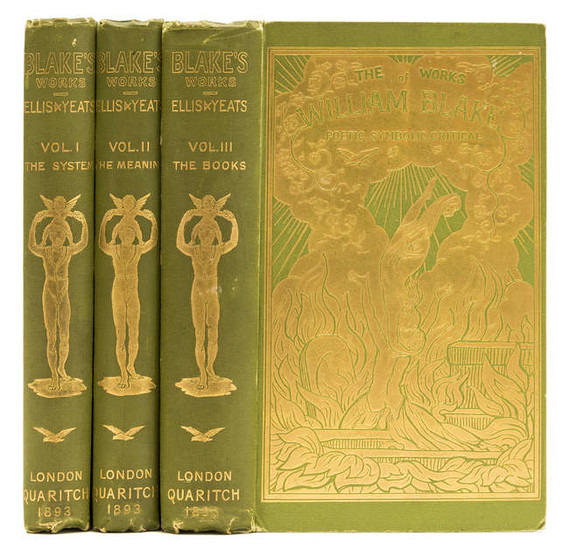 Blake (William) The Works...Poetic, Symbolic, and Critical, 3 vol., superb original pictorial green cloth, gilt, 1893.