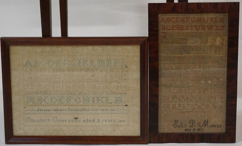 Two Antique Framed Girlhood Needlework Samplers