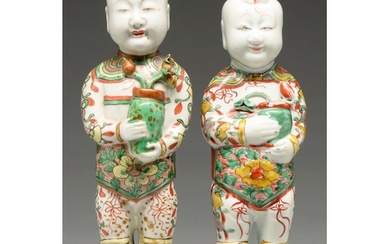 Two Chinese famille verte figures of boys, Kangxi period, ea...