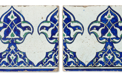 Two Damascus underglaze-painted pottery border tiles Syria, late 16th Century...