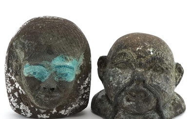 Two Egyptian faience glazed heads including a shabti, the la...