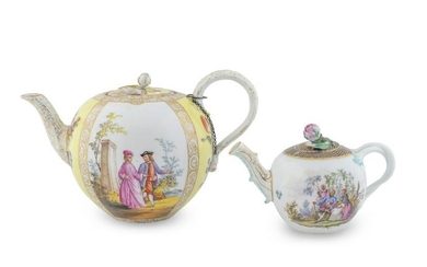 Two German Porcelain Teapots Heights 4 /4 and 6 inches;