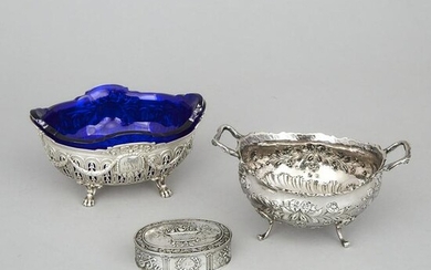Two German Silver Bonbon Baskets, and an Oval Snuff