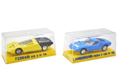 Two Joal die-cast model cars, including Lamborghini, Ferrari, boxed