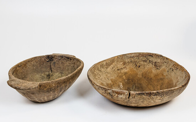 Two Large Carved Wood Bowls