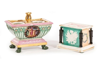 Two Paris Polychrome and Gilt Porcelain Inkwells