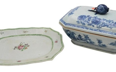 Two Piece Chinese Blue and White Porcelain Group, to