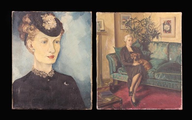 Two Unframed Oil Paintings on Canvas, Circa 1940's: A head & shoulders portrait of a young woman 16'