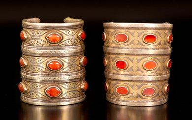 Two gilt silver bracelets inset with carnelian - Turkestan 1880-1920