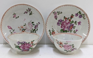 Two late 18th century Lowestoft tea bowls and saucers,...