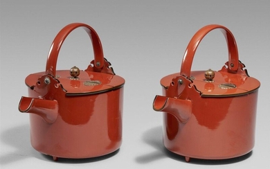 Two red lacquer ewers. Dated 1814