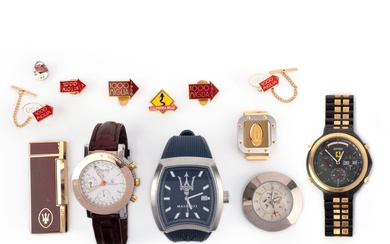 Une collection de montres et d'accessoires, comprenant : une montre-bracelet Maserati Time avec chronomètre, cadrans...
