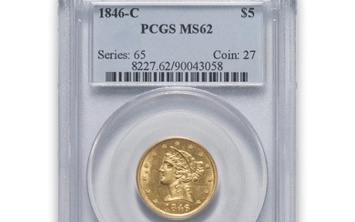 United States 1846-C Liberty Head $5 Half Eagle Gold Coin.