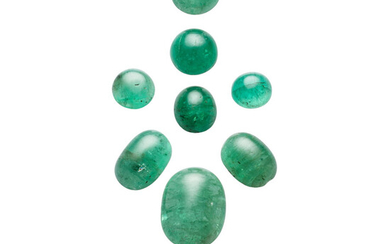 Unmounted Emeralds Emerald: Cabochons weighing 33.83 carats Dimensions: 7.50...
