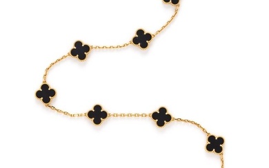 VAN CLEEF & ARPELS, YELLOW GOLD AND ONYX 'VINTAGE ALHAMBRA' NECKLACE