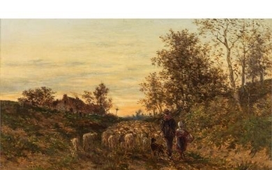 VAN LOKHORST, JOHAN NICOLAAS (1837-c.1929) "Schäfer mit Herde"