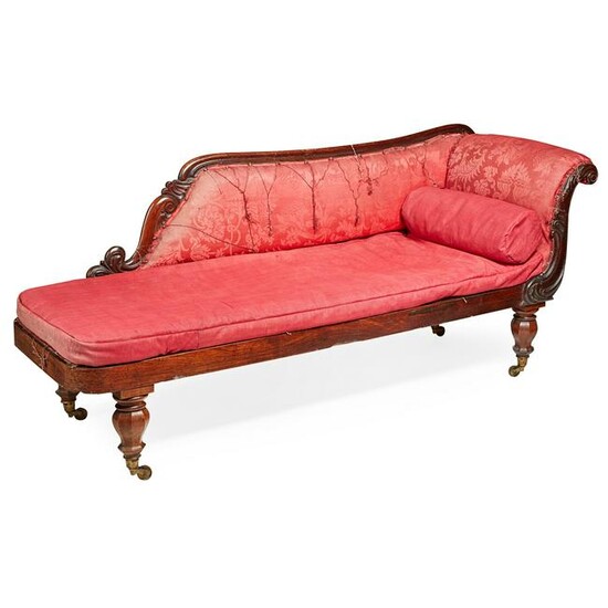 VICTORIAN MAHOGANY AND UPHOLSTERED CHAISE LONGUE MID