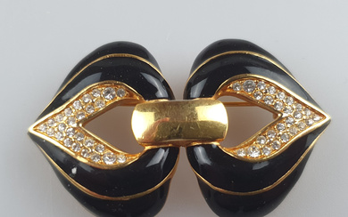 VINTAGE ART DECO STYLE BROOCH - S.A.L. /USA, gold-plated metal, polished, satined interior.