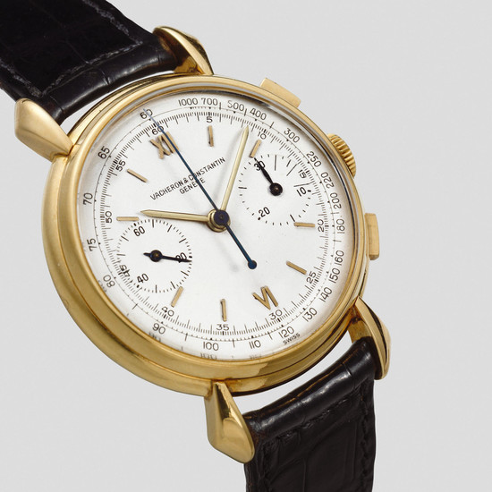 Vacheron & Constantin. A fine and rare 18K gold manual wind chronograph wristwatch