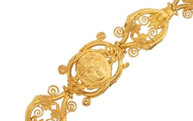 Versace style heavy 22 karat yellow gold Greek Medusa Bracelet