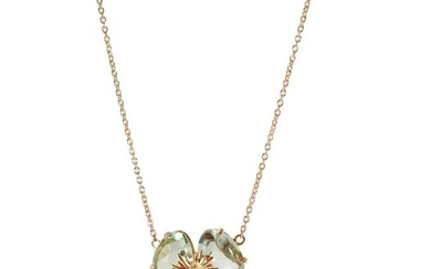 Vianna Brasil Prasiolite Diamond Flower Necklace in 18K Yellow Gold
