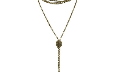 Victorian 14 Karat Gold Chain Necklace Enamel Slide Dog Clip