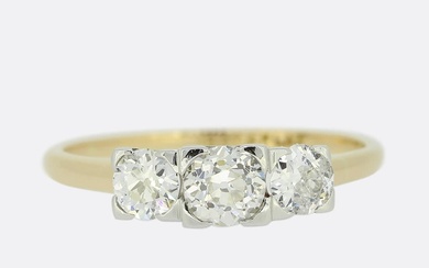 Vintage 1.10 Carat Old Cut Diamond Three Stone Ring