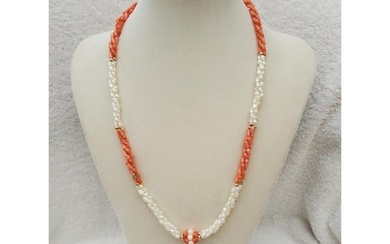 Vintage Angel Skin Coral, Pearl Necklace