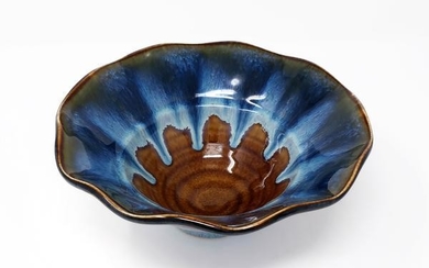 Vintage Bright Ceramic Bowl with Scalloped Edge