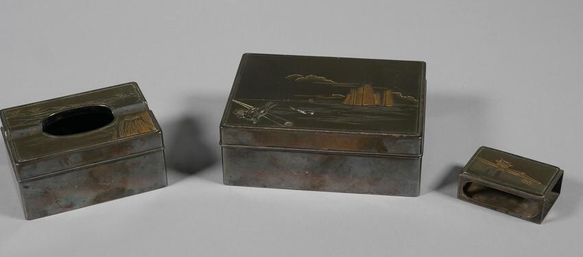Vintage Japanese Silver & Lacquer Smoking Set