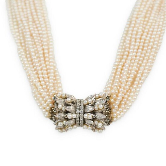 Vintage Platinum Pearl & Diamond Necklace