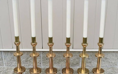 Vintage Set of 6 Solid Bronze Altar Candlesticks +