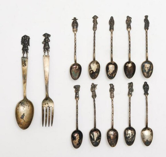 Vintage Sterling Silver Souvenir Spoons & Fork 12