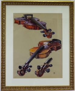 Violin Charcoal Pastel Life Like Painting SIGNED