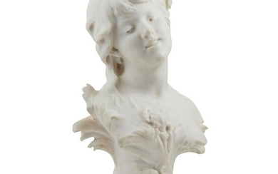 WHITE MARBLE BUST OF A YOUNG LADY, AFTER AUGUSTE MOREAU