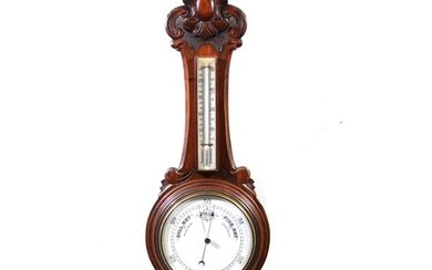 Walnut aneroid banjo shape wall barometer