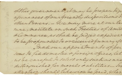 Washington, George. Autograph manuscript fragment from his undelivered first Inaugural Address
