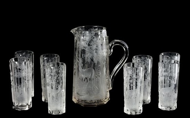 Water Set, Quality Bohemian Engraved Art Glass