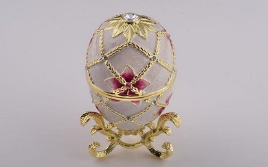 White Faberge Inspired Egg with Flowers and Harp
