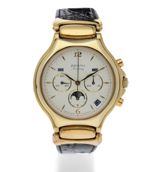 Zenith. A Gold Plate Triple Calendar Chronograph Wristwatch with Moon Phases