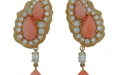 c.1960s CARTIER CORAL DIAMOND YELLOW GOLD EARRINGS