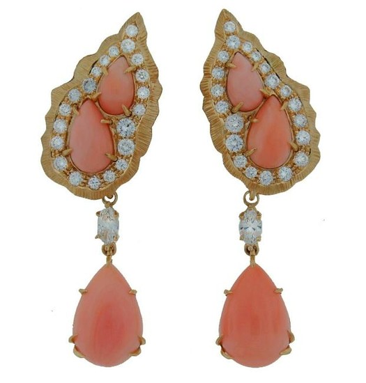 c.1960s CARTIER CORAL DIAMOND YELLOW GOLD EARRINGS
