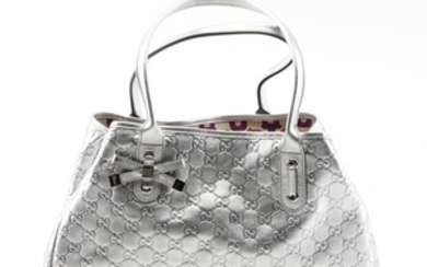 Gucci Guccissima Metallic Silver Leather Tote Handbag